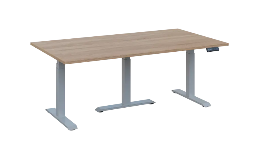 FLEXIMEET 180-100 výškově nastavitelný stůl, kovová podnož stříbrná, deska 25 mm, široký 1800 mm, dub bardolino